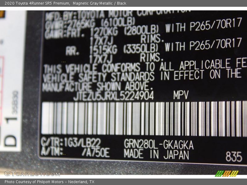 Magnetic Gray Metallic / Black 2020 Toyota 4Runner SR5 Premium