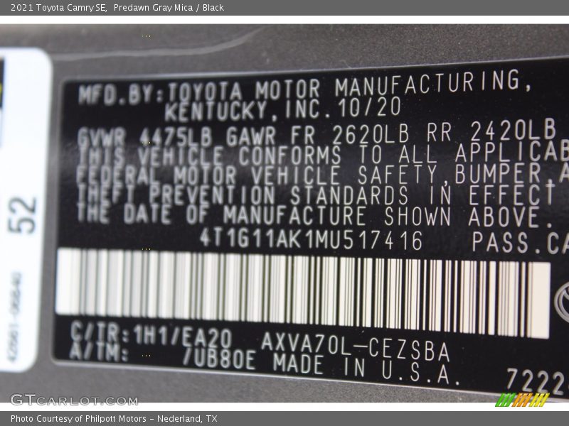 Predawn Gray Mica / Black 2021 Toyota Camry SE