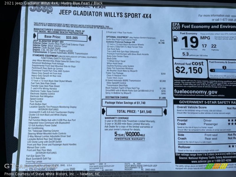 Hydro Blue Pearl / Black 2021 Jeep Gladiator Willys 4x4