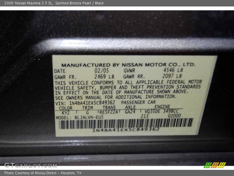 Spirited Bronze Pearl / Black 2005 Nissan Maxima 3.5 SL