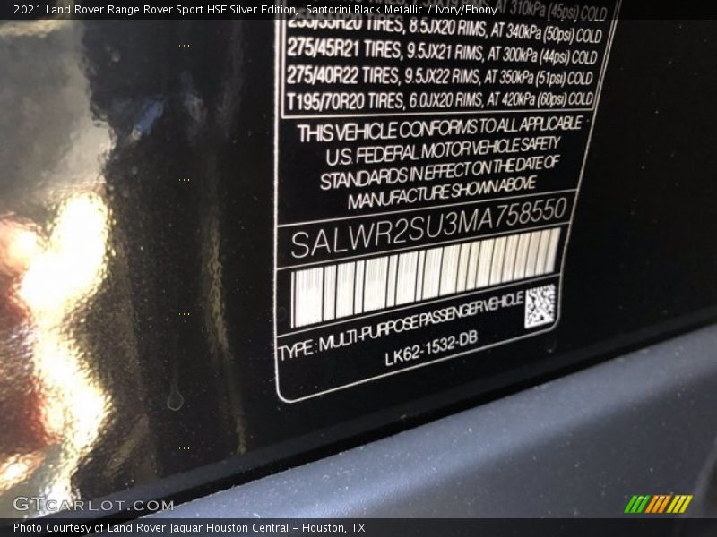 Santorini Black Metallic / Ivory/Ebony 2021 Land Rover Range Rover Sport HSE Silver Edition