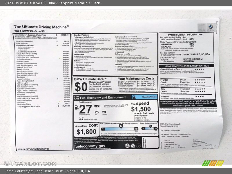 Black Sapphire Metallic / Black 2021 BMW X3 sDrive30i