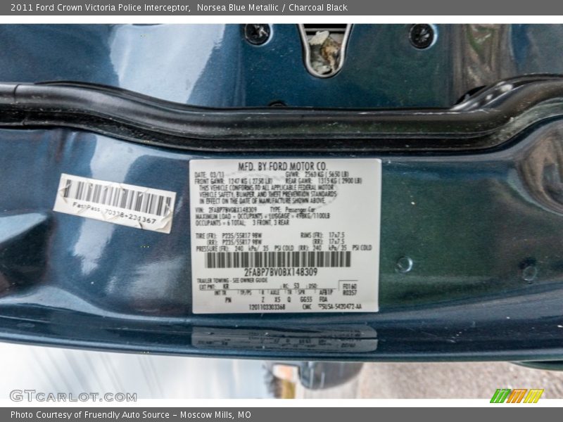 Norsea Blue Metallic / Charcoal Black 2011 Ford Crown Victoria Police Interceptor