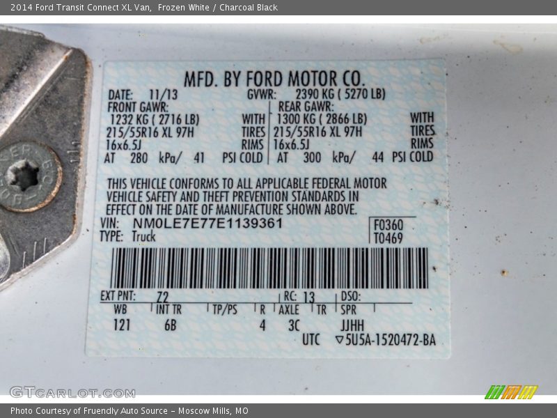 2014 Transit Connect XL Van Frozen White Color Code Z2