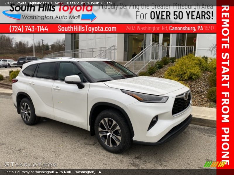Blizzard White Pearl / Black 2021 Toyota Highlander XLE AWD