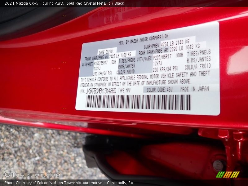 2021 CX-5 Touring AWD Soul Red Crystal Metallic Color Code 46V