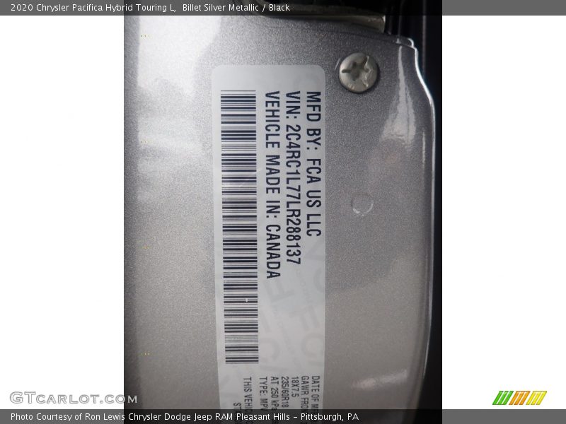 Billet Silver Metallic / Black 2020 Chrysler Pacifica Hybrid Touring L
