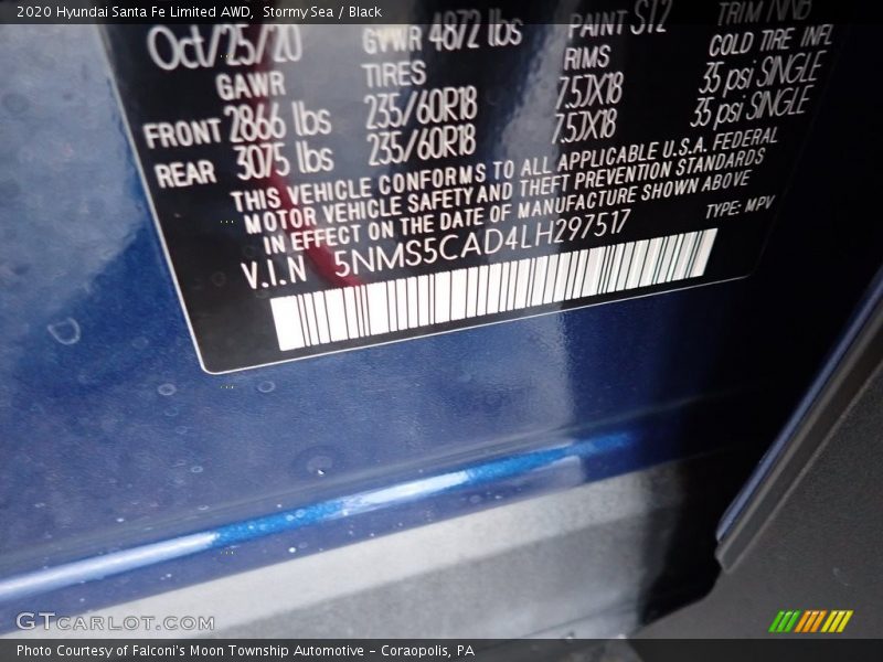 Stormy Sea / Black 2020 Hyundai Santa Fe Limited AWD