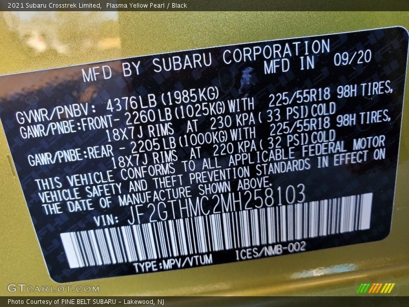 Plasma Yellow Pearl / Black 2021 Subaru Crosstrek Limited