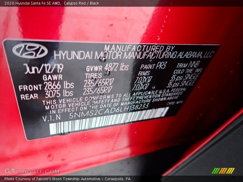 Calypso Red / Black 2020 Hyundai Santa Fe SE AWD