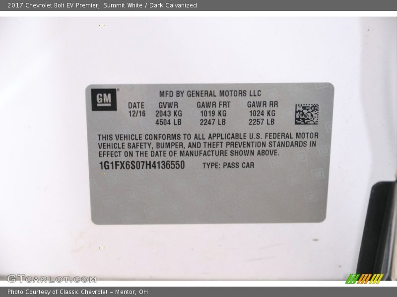 Summit White / Dark Galvanized 2017 Chevrolet Bolt EV Premier