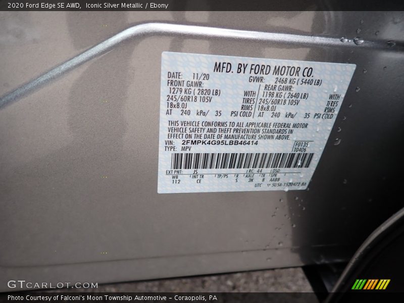 Iconic Silver Metallic / Ebony 2020 Ford Edge SE AWD