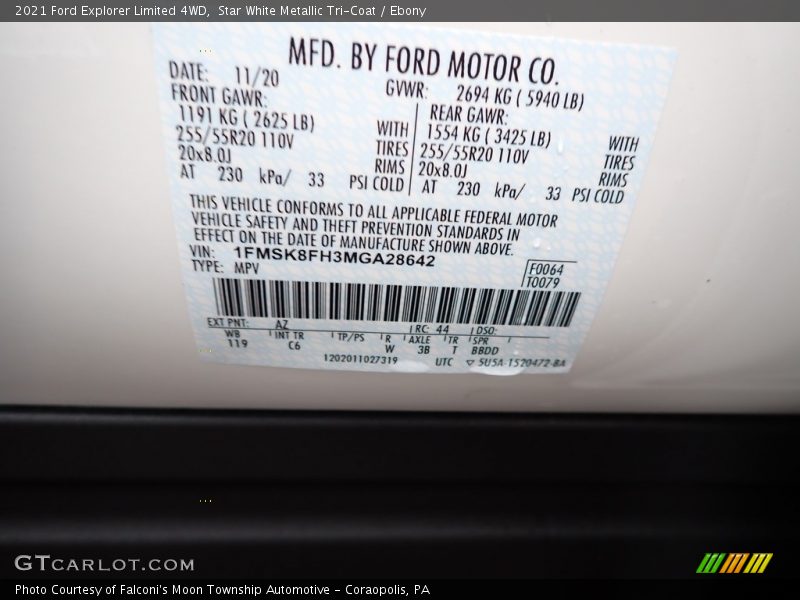 Star White Metallic Tri-Coat / Ebony 2021 Ford Explorer Limited 4WD