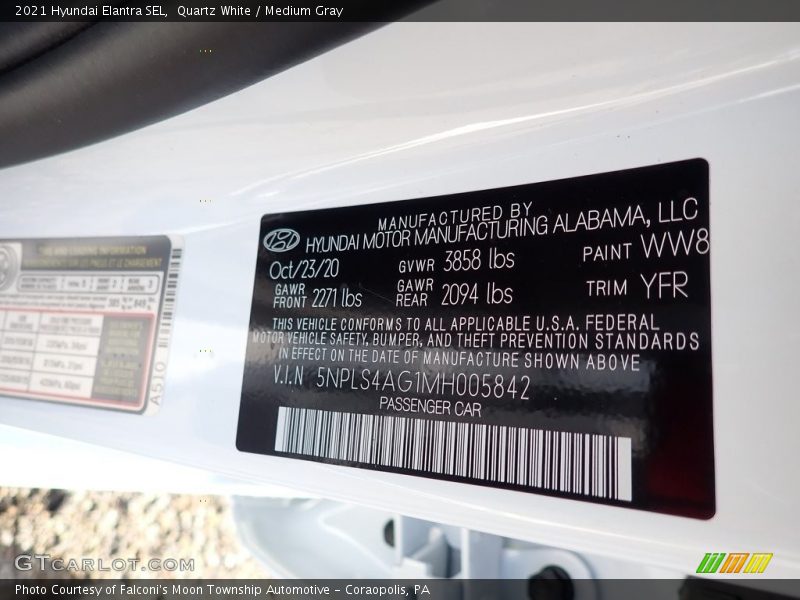 Quartz White / Medium Gray 2021 Hyundai Elantra SEL