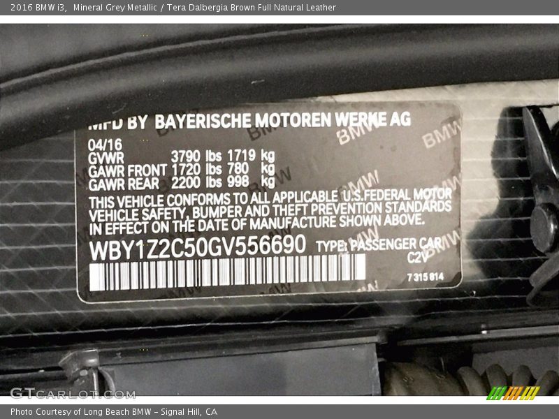 Mineral Grey Metallic / Tera Dalbergia Brown Full Natural Leather 2016 BMW i3