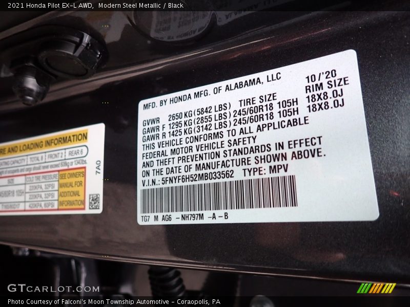 Modern Steel Metallic / Black 2021 Honda Pilot EX-L AWD