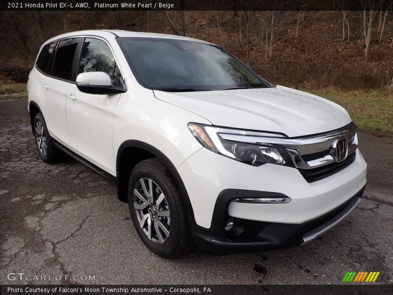 Platinum White Pearl / Beige 2021 Honda Pilot EX-L AWD