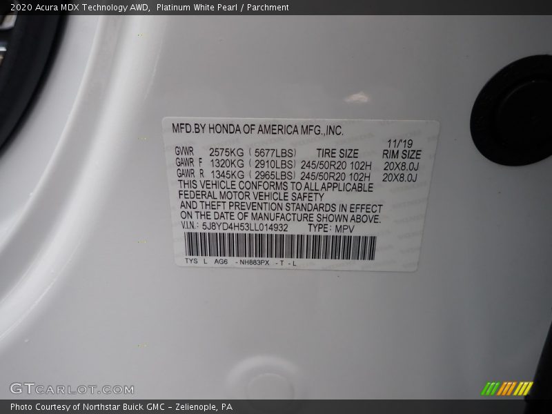 Platinum White Pearl / Parchment 2020 Acura MDX Technology AWD