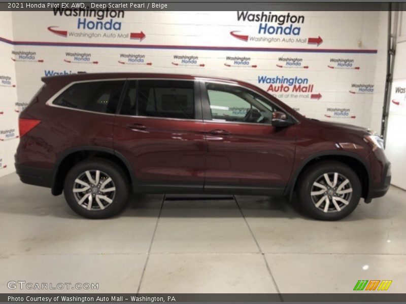 Deep Scarlet Pearl / Beige 2021 Honda Pilot EX AWD