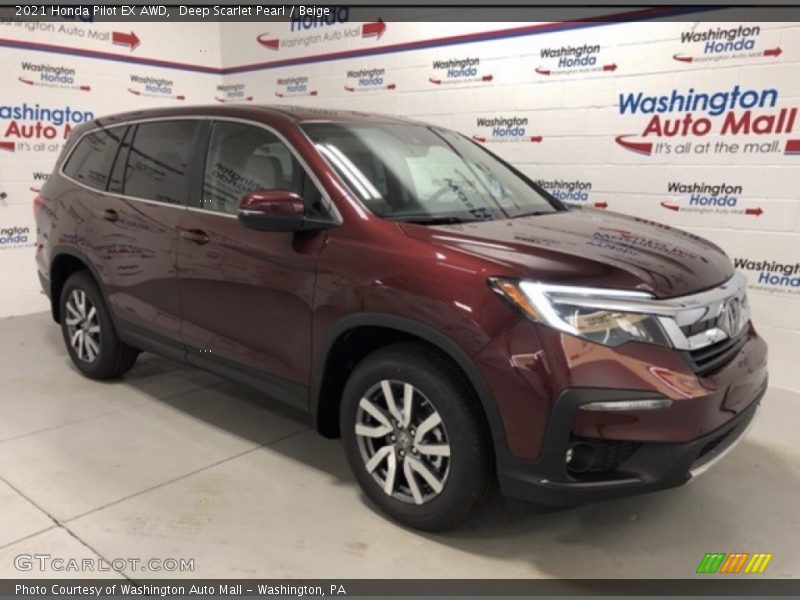 Deep Scarlet Pearl / Beige 2021 Honda Pilot EX AWD