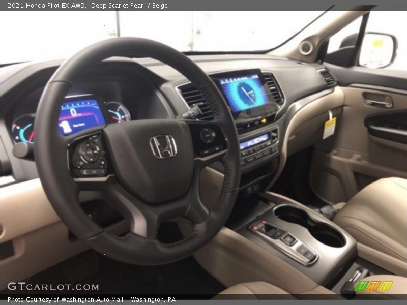 Deep Scarlet Pearl / Beige 2021 Honda Pilot EX AWD