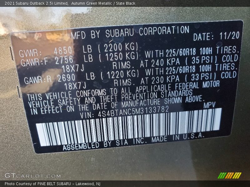 Autumn Green Metallic / Slate Black 2021 Subaru Outback 2.5i Limited