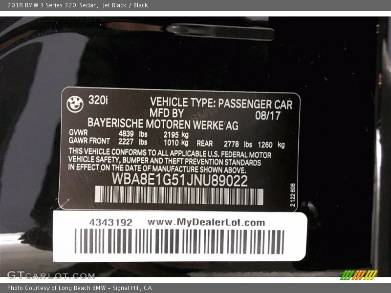 Jet Black / Black 2018 BMW 3 Series 320i Sedan