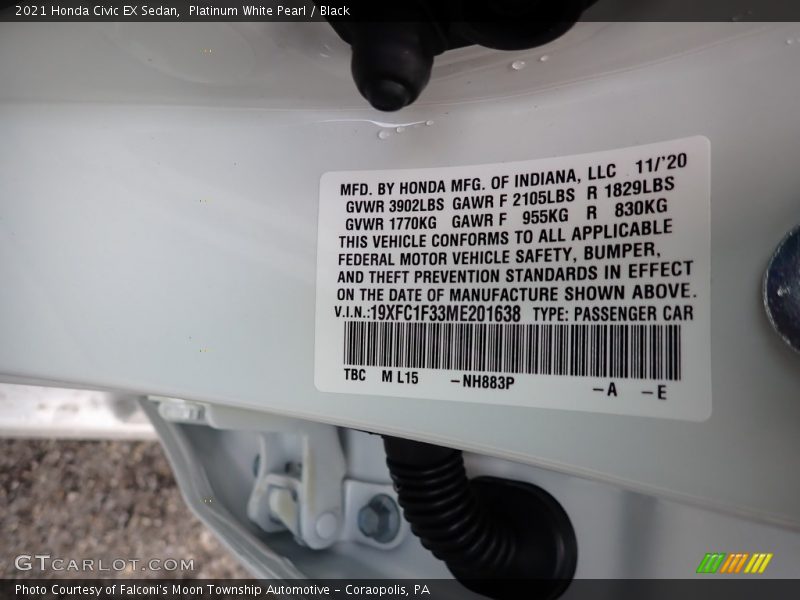 Platinum White Pearl / Black 2021 Honda Civic EX Sedan