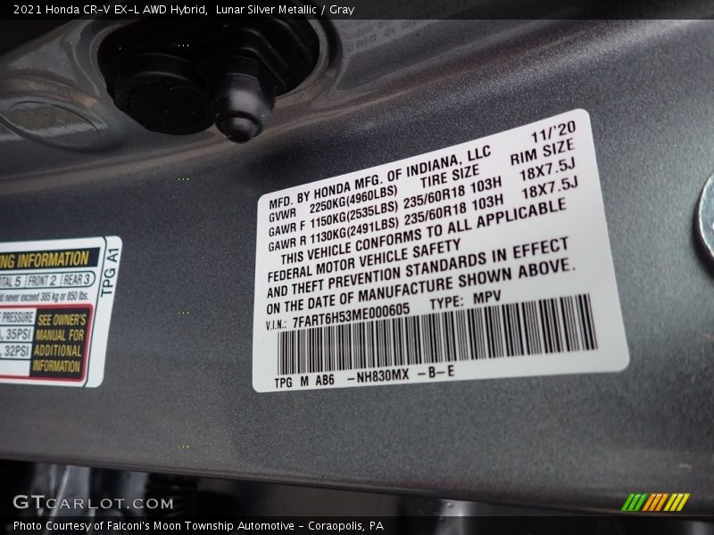 Lunar Silver Metallic / Gray 2021 Honda CR-V EX-L AWD Hybrid