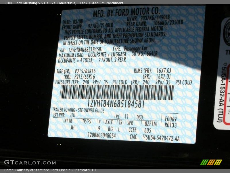 Black / Medium Parchment 2008 Ford Mustang V6 Deluxe Convertible