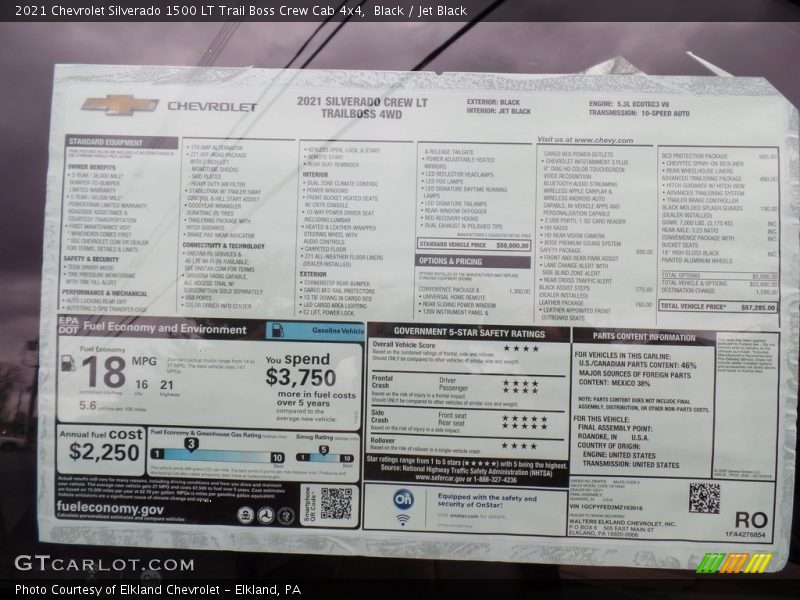  2021 Silverado 1500 LT Trail Boss Crew Cab 4x4 Window Sticker