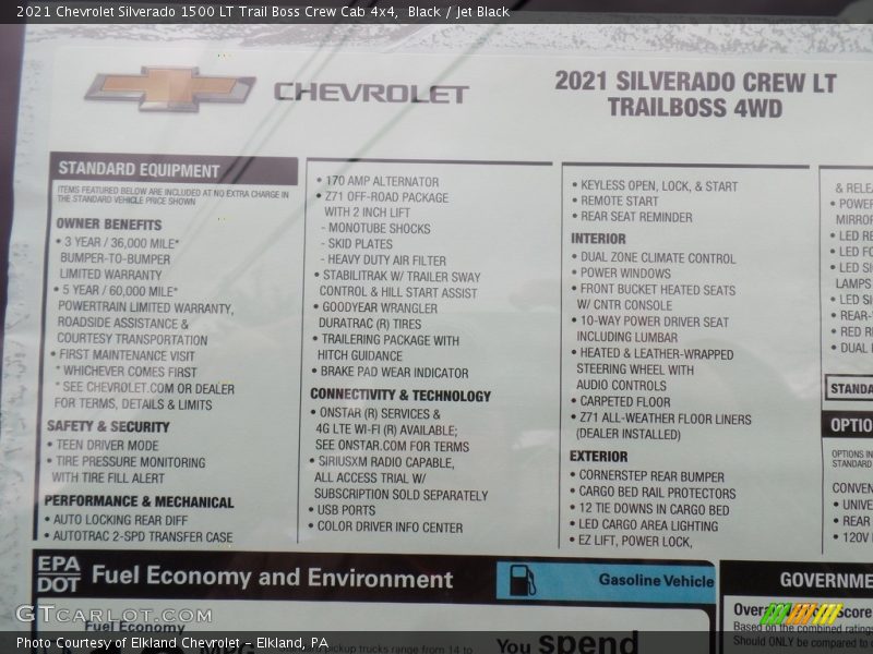  2021 Silverado 1500 LT Trail Boss Crew Cab 4x4 Window Sticker