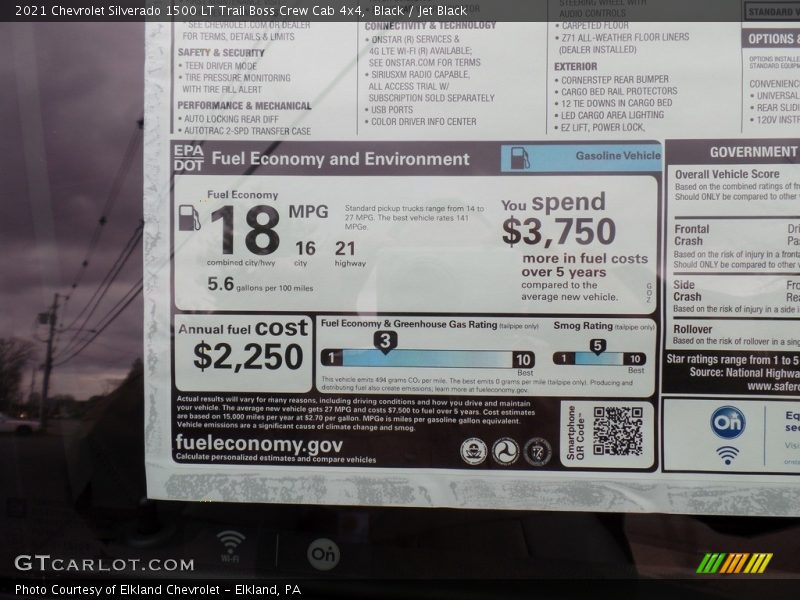 Info Tag of 2021 Silverado 1500 LT Trail Boss Crew Cab 4x4