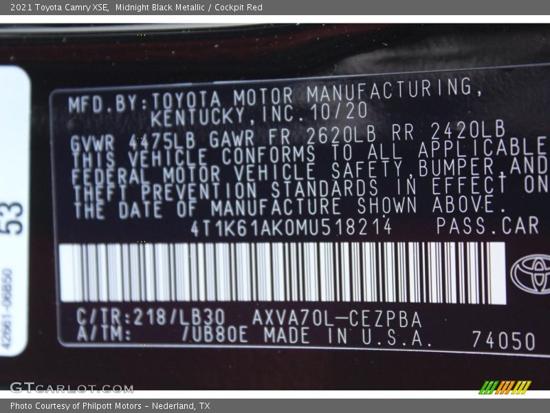 Midnight Black Metallic / Cockpit Red 2021 Toyota Camry XSE