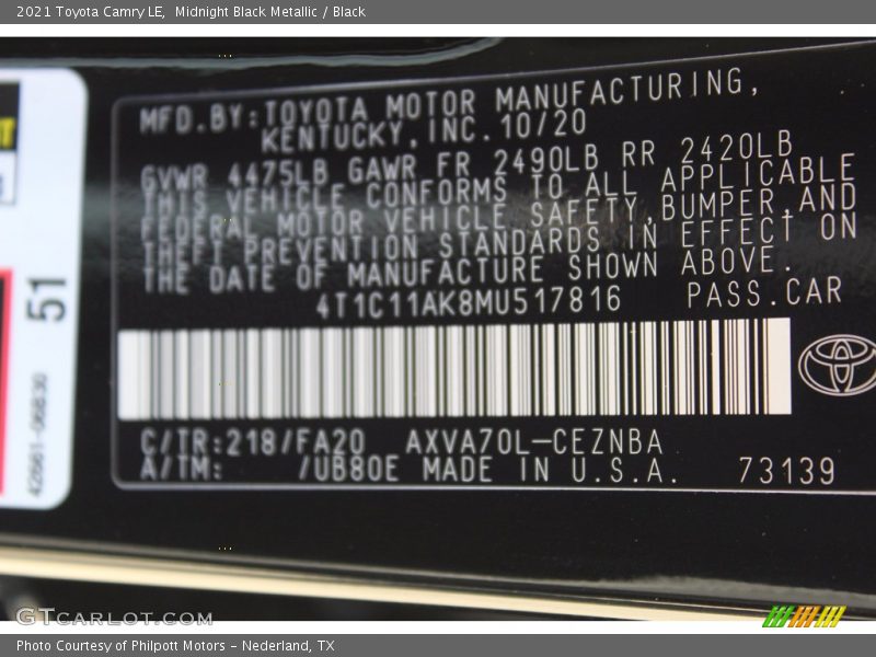 Midnight Black Metallic / Black 2021 Toyota Camry LE