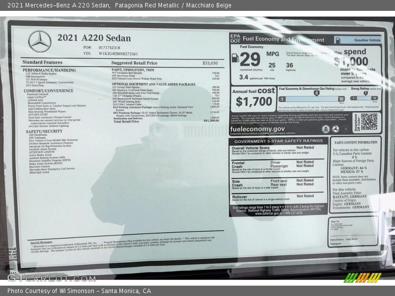 Patagonia Red Metallic / Macchiato Beige 2021 Mercedes-Benz A 220 Sedan