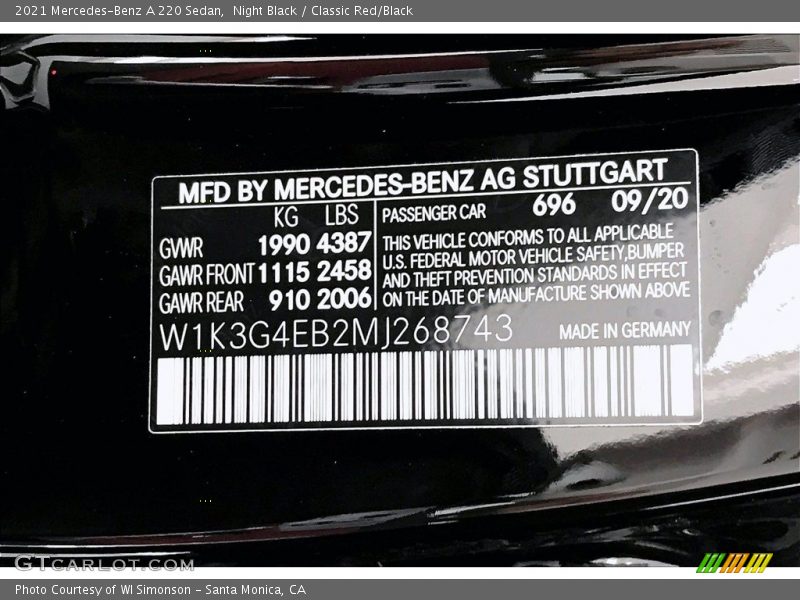 Night Black / Classic Red/Black 2021 Mercedes-Benz A 220 Sedan
