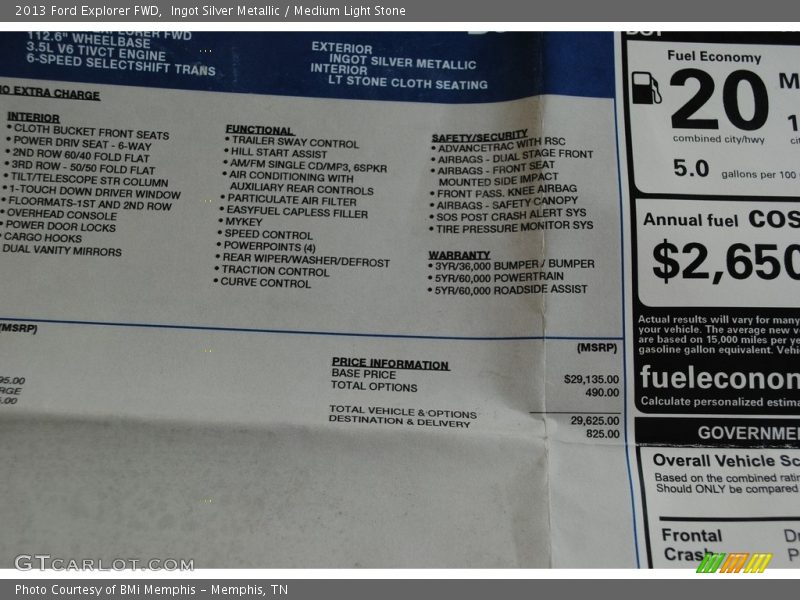 Ingot Silver Metallic / Medium Light Stone 2013 Ford Explorer FWD
