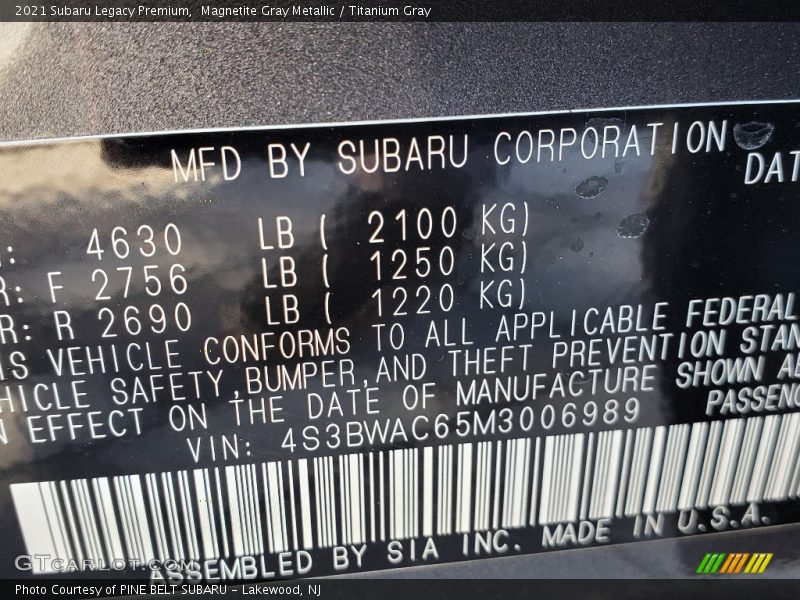 Magnetite Gray Metallic / Titanium Gray 2021 Subaru Legacy Premium