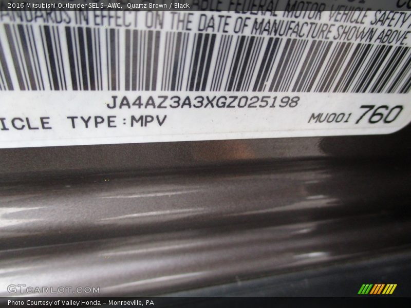 Quartz Brown / Black 2016 Mitsubishi Outlander SEL S-AWC