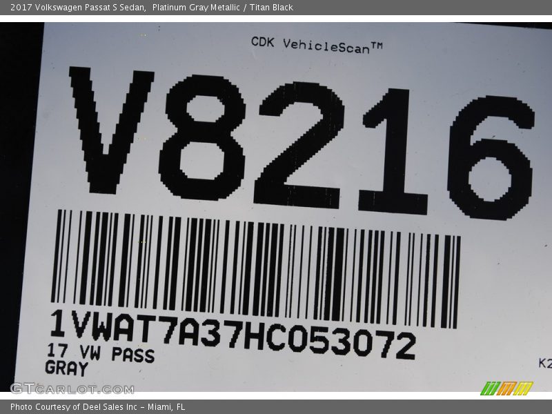 Platinum Gray Metallic / Titan Black 2017 Volkswagen Passat S Sedan