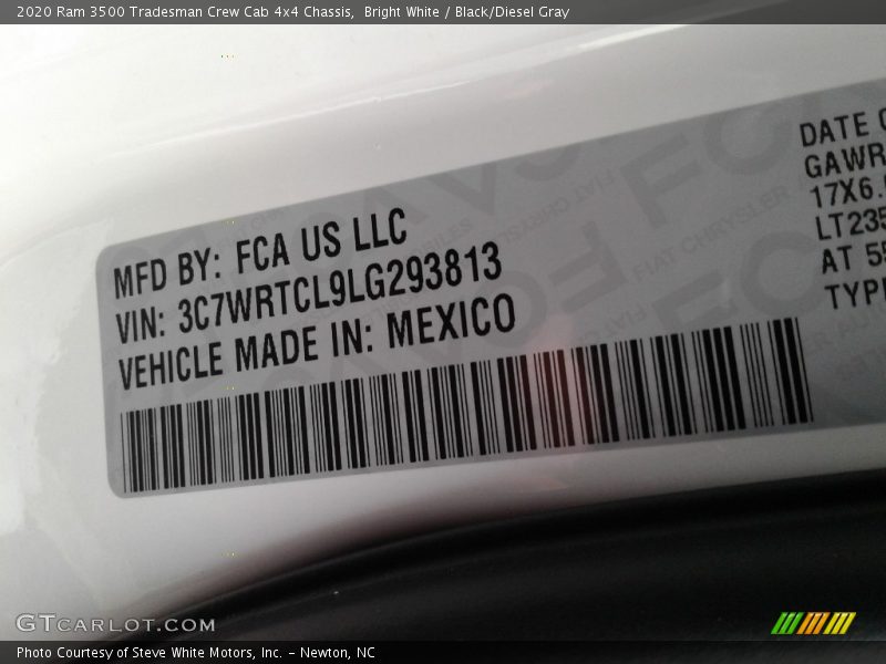 Bright White / Black/Diesel Gray 2020 Ram 3500 Tradesman Crew Cab 4x4 Chassis
