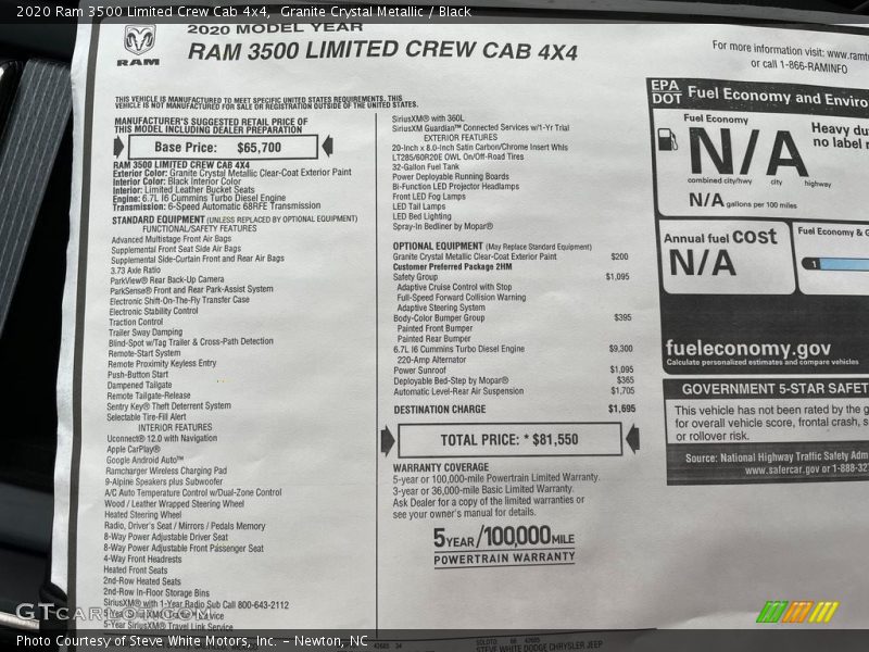 Granite Crystal Metallic / Black 2020 Ram 3500 Limited Crew Cab 4x4