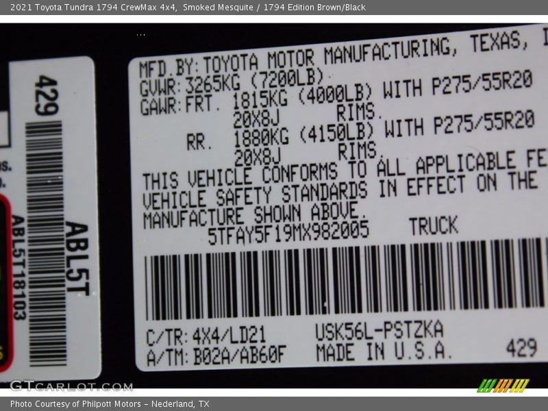 Smoked Mesquite / 1794 Edition Brown/Black 2021 Toyota Tundra 1794 CrewMax 4x4