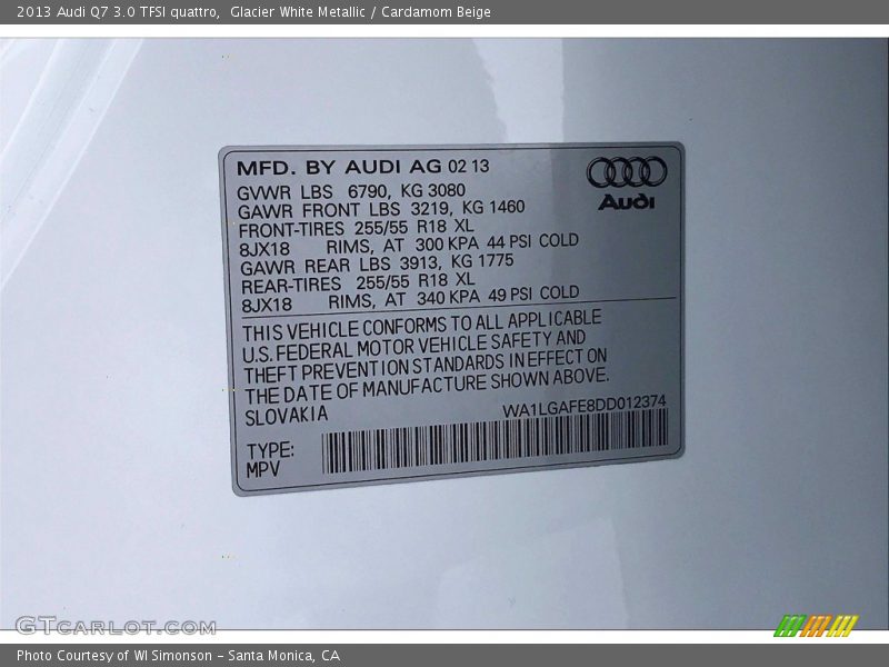Glacier White Metallic / Cardamom Beige 2013 Audi Q7 3.0 TFSI quattro