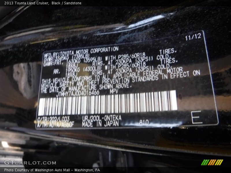 Black / Sandstone 2013 Toyota Land Cruiser