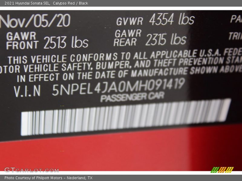 Calypso Red / Black 2021 Hyundai Sonata SEL