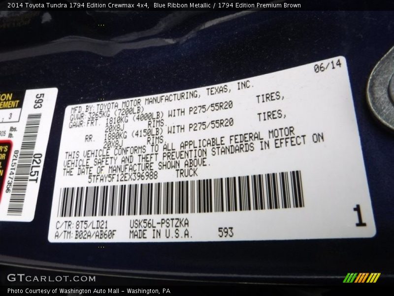 Blue Ribbon Metallic / 1794 Edition Premium Brown 2014 Toyota Tundra 1794 Edition Crewmax 4x4