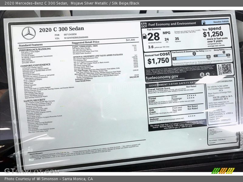 Mojave Silver Metallic / Silk Beige/Black 2020 Mercedes-Benz C 300 Sedan