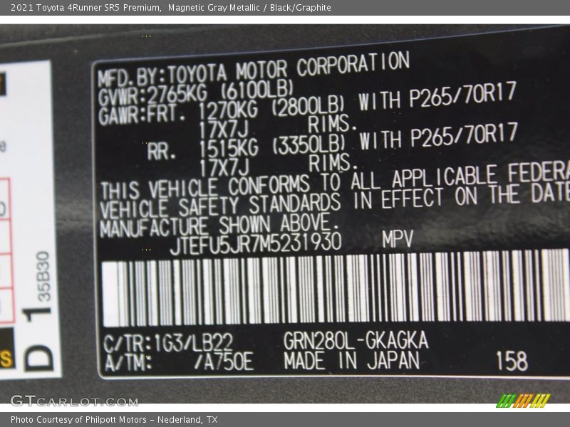 Magnetic Gray Metallic / Black/Graphite 2021 Toyota 4Runner SR5 Premium